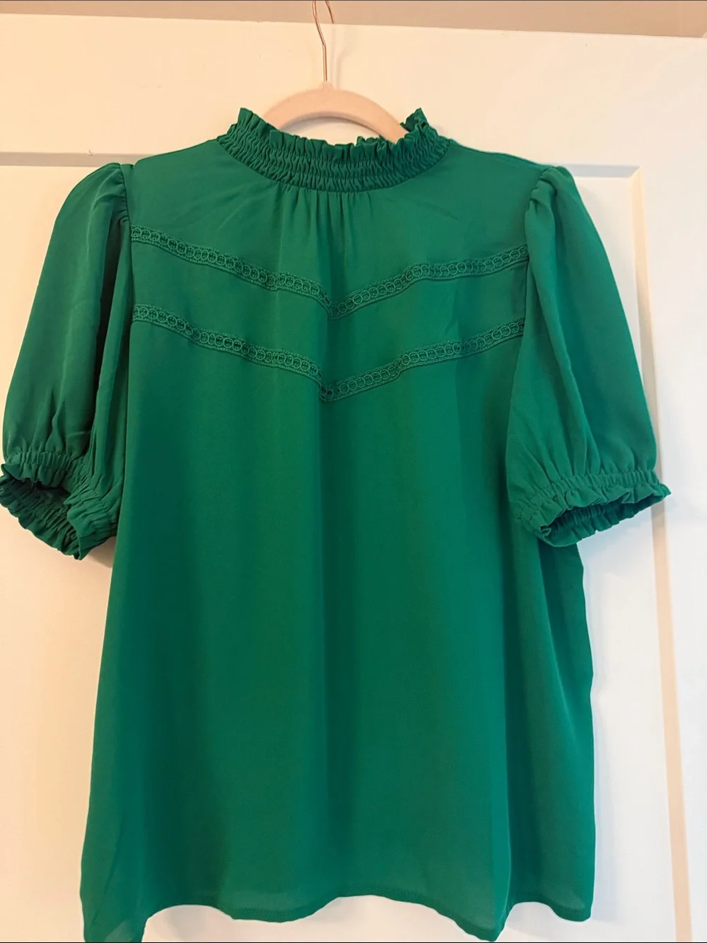 LOFT Emerald Green Puff Sleeve Blouse